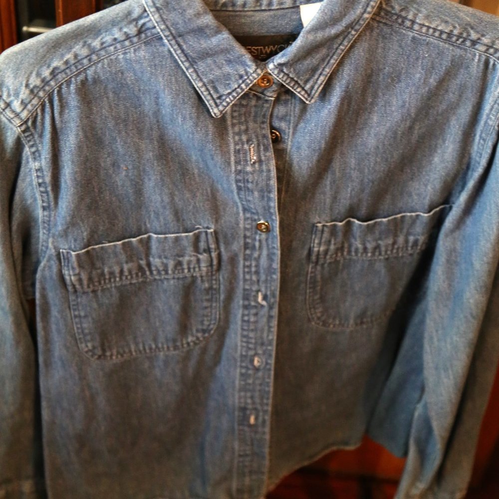Vintage Denim Button-Down Shirt with Silver Buttons